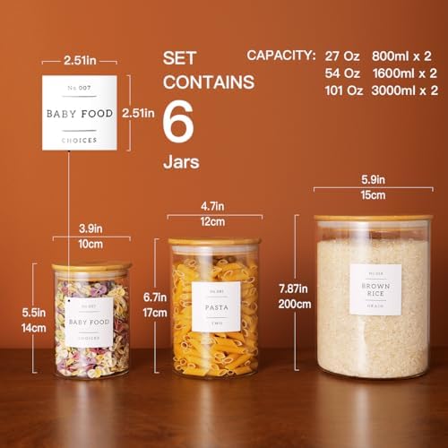CZZGSM Set of 6 Glass Flour and Sugar jars with 132 Kitchen Pantry