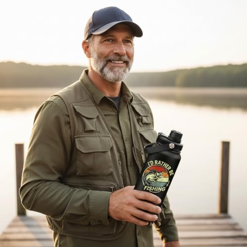 Fufandi Fishing Gifts for Men, Fisherman Gift, Fishing Water Bottle