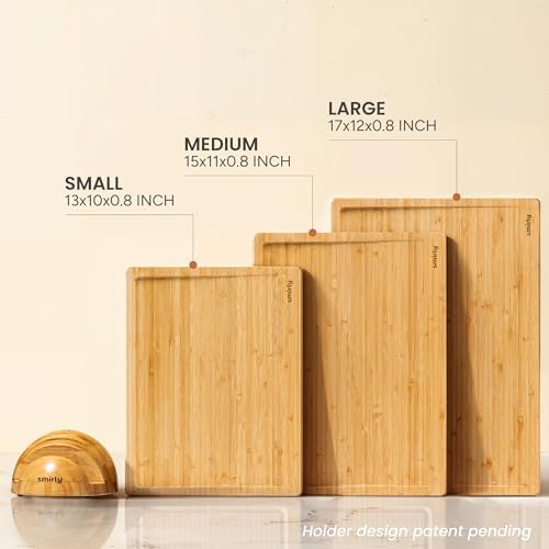 SMIRLY 3 Piece Bamboo Cutting Board Set with Stand for Kitchen