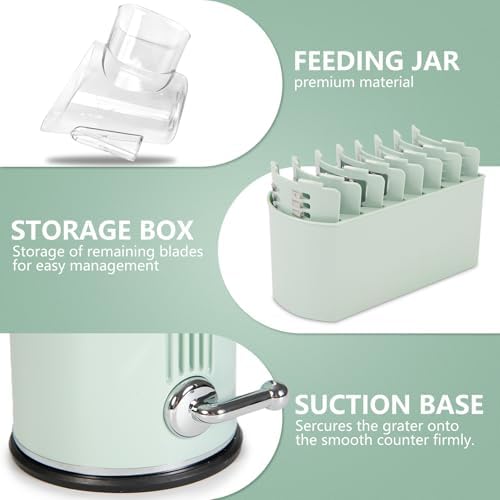 5-in-1 Rotary Cheese Grater with Handle and Suction Base