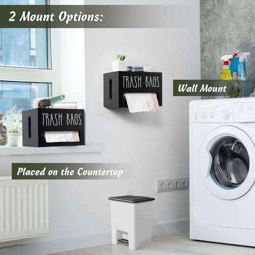 DRASTAR Trash Bag Dispenser, Large Wooden Trash Bag Holder Wall Mount