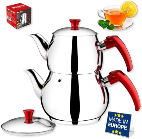 Hakan Stainless Steel 2 L, 67 Oz, Mini Double Bondy Tea Pot Set with