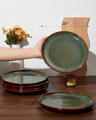 Pokini Ceramic Dinner Plates Set of 6, 10inch Salad, Dessert Plates