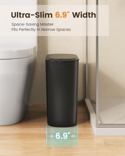 TIPGO 5 Gallon Automatic Bathroom Trash Can with Lid, Black