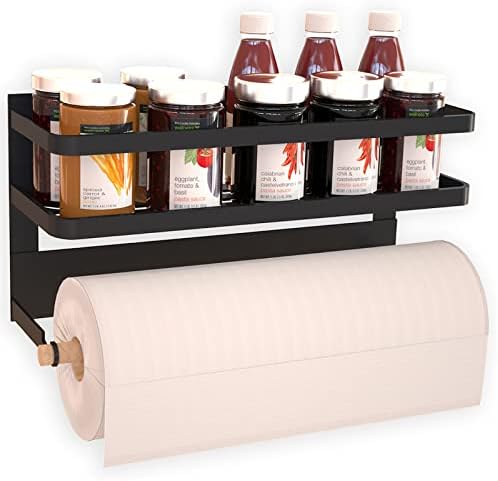 Black Magnetic Paper Towel Holder and Spice Rack