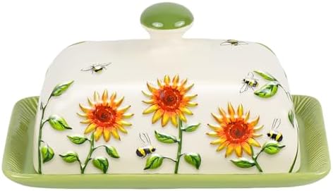 Butter Dish with Lid for Countertop, Sunflower Butter Keeper Holder