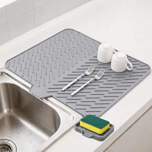 Silicone Dish Drying Mat – 23"x17" Large Sloped Sink Draining Tray