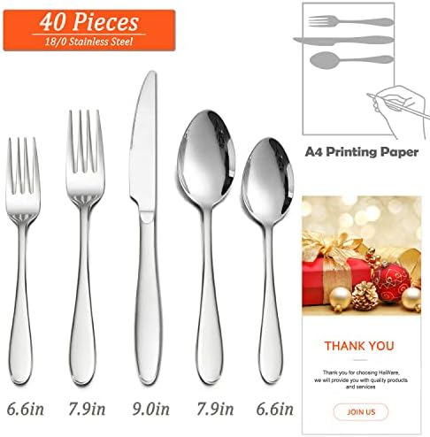 HaWare 40-Piece Silverware Set, Stainless Steel Flatware Service for 8