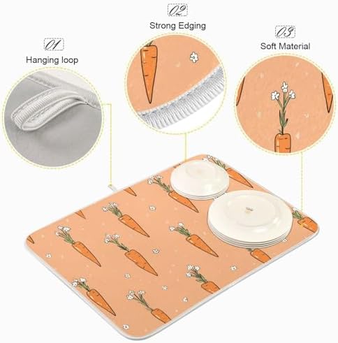 OTVEE Pastel Veggie Print Dish Drying Mat for Kitchen Counter