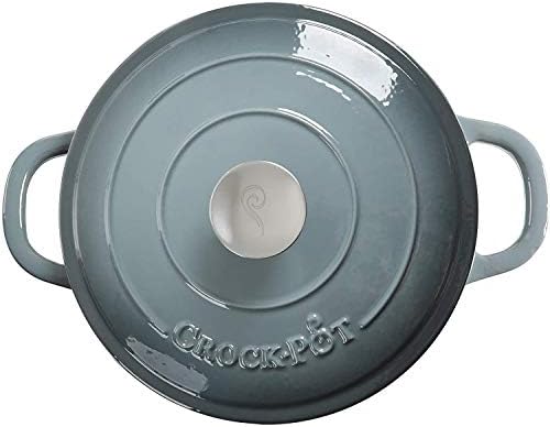 Crock-Pot Artisan 7-Quart Round Enameled Cast Iron Dutch Oven – Slate Gray, Heavy-Duty Cookware for Slow Cooking, Baking, Roasting with Lid