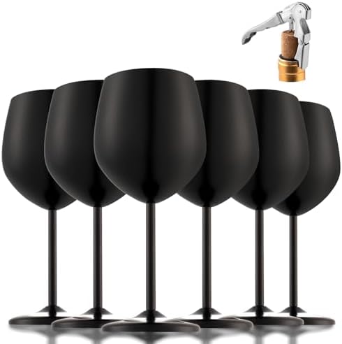 UNISWEET Stainless Steel Wine Glasses Set of 6 with 1 Corkscrew,Matte