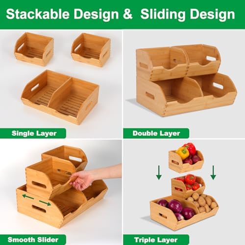 Bamboo Pantry Storage Bins,Fruits and Vegetables Basket