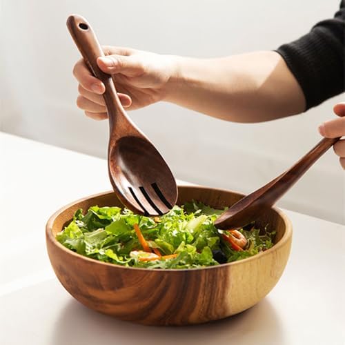 YXE Wooden Salad Bowl Set, 9.45 inch*2.75 inch Acacia Wood Large Salad