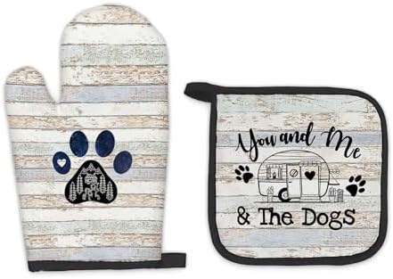 Camper Dog Lover Oven Mitts and Pot Holders Set