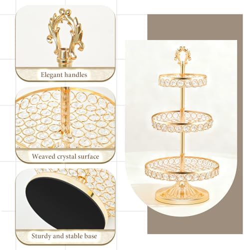 Round Metal Cupcake Tray Set, Crystal Dessert Display Stand for