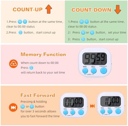 12 Pack Digital Kitchen Timers, Magnetic Countdown Timer