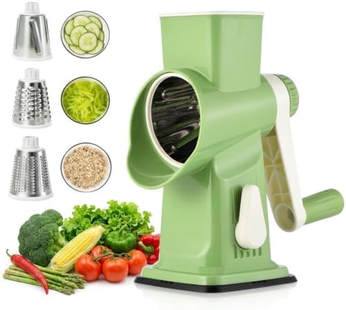 Rotary Cheese Grater and Shredder with 3 Blades