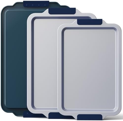 BRONYPRO Non Stick Ceramic Baking Sheet Pan Set of 3, Natural Non