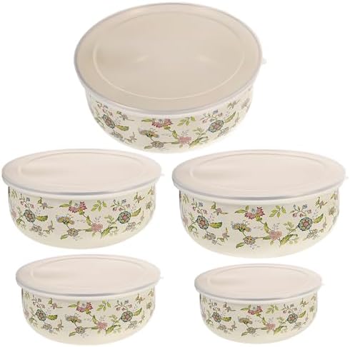 FUOYLOO 5 Piece Enamel Mixing Bowl Set with Lids for Storage Xmas