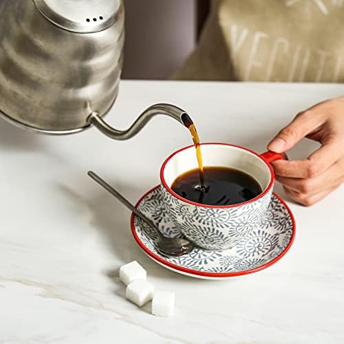 KitchenTour Espresso Cups and Saucers set, 6-pack,7oz - Cappuccino