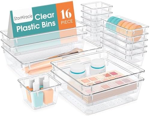 16 PCS Drawer Organizer Set, 5 Size Bathroom and kitchen organizer