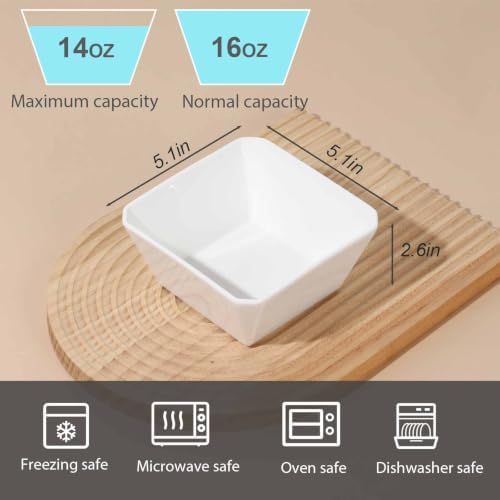 Samsle Ceramic Square Cereal Bowls 16 oz, Set of 6, White