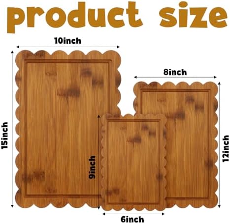3 Pcs Charcoal Bamboo Wood Scalloped Cutting Boards, Medium