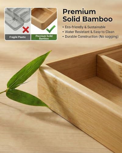 Expandable Bamboo Silverware Drawer Organizer – Adjustable 21" Wide