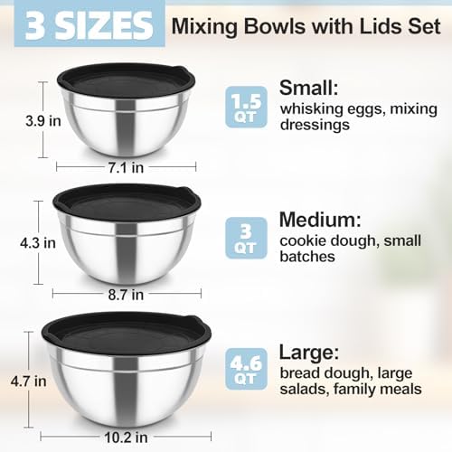 TeamFar Mixing Bowls, Stainless Steel Nesting Salad Bowls & Airtight