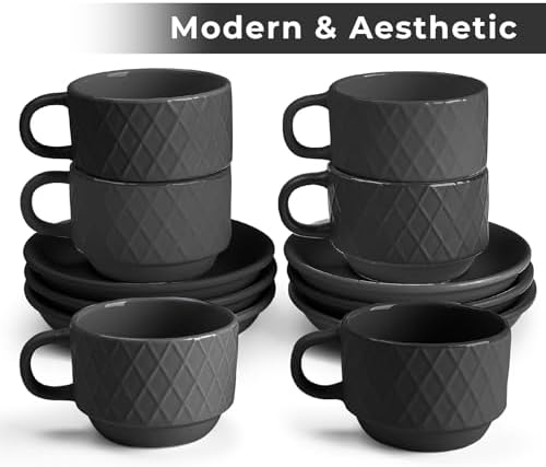 MIAMIO - Espresso Cups 6-Pack (2.5 oz) - Palmanova Collection (Black)