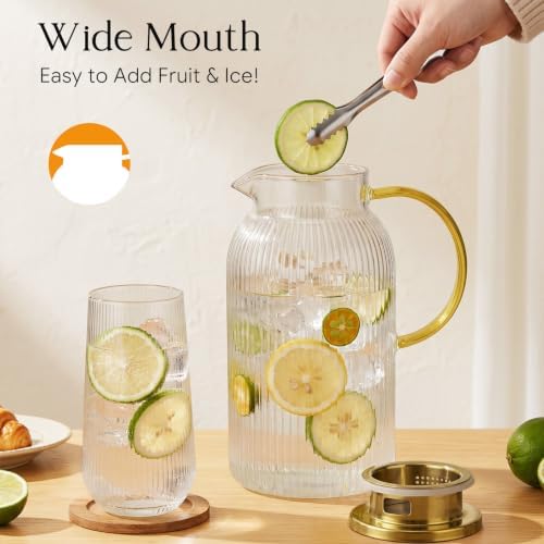 68 oz Glass Pitcher with Lid, Water Pitcher for Tea, Juice, Drink