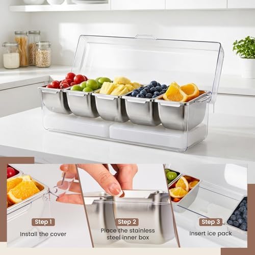 Chilled Condiment Caddy with 5 Stainless Steel Compartments