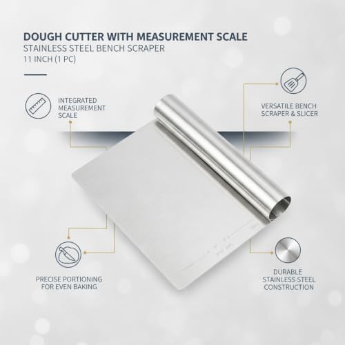 Stainless Steel Dough Cutter with Measurement Scale, 11-Inch Bench