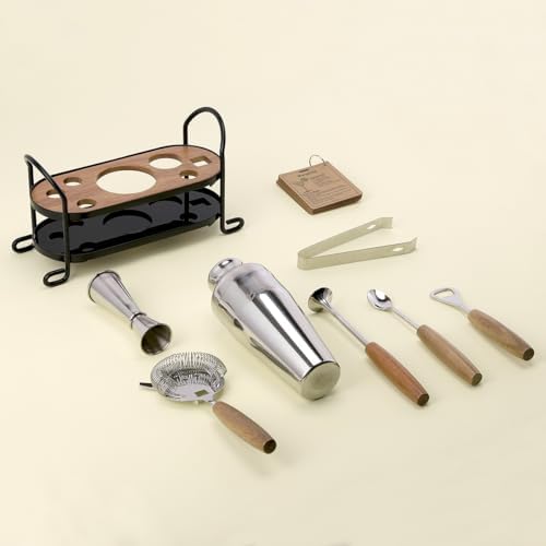 Cocktail Shaker Set with Stand, Mixology Bartender Kit for Drink