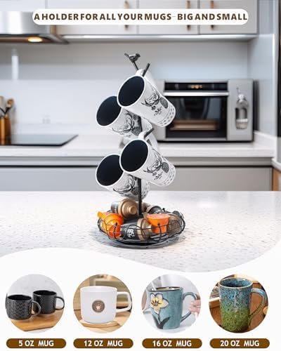 Coffee Mug Holder for Countertop, Mug Tree with Bird's Nest Storage