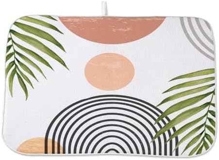 Boho Mid Century Dish Drying Mat 18 x 24 inch, Summer Abstact Coral
