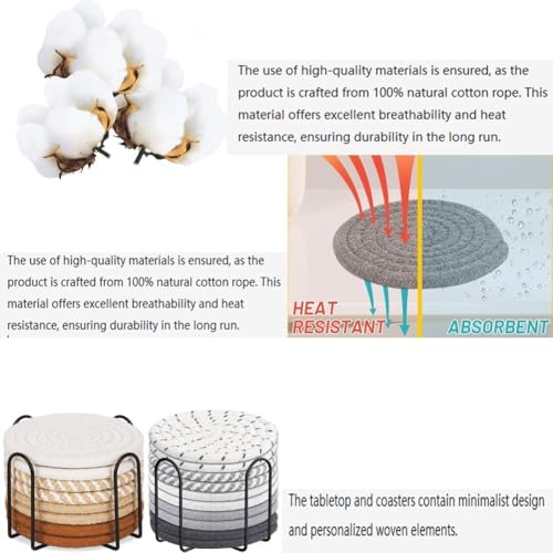 Cotton Drink Coasters with Metal Holder, 16 Pcs Boho Woven Absorbent