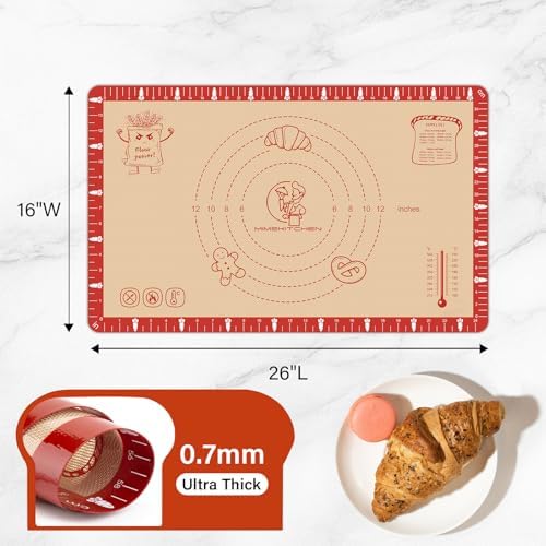 Extra Thick Silicone Baking Mat with Recipes - 26x16 inch Non Stick
