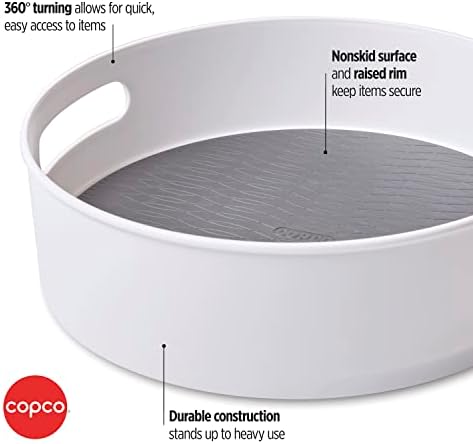 Copco 12 Inch Non-Skid Lazy Susan Turntable Organizer for Cabinet, Kitchen, Pantry, Bathroom - Smooth-Glide Rotating Storage with Raised Rim and Handles