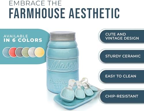 Comfify Aqua Blue Mason Jar Measuring Set – 4 Cups, 4 Spoons, Spoon