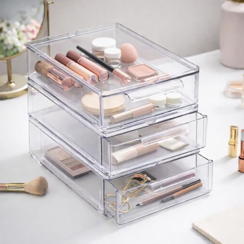 BINO | Clear Stackable Storage Drawers, Small - 3 Pack | Clear Storage