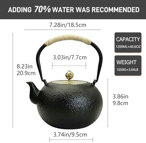 40.6oz Cast Iron Teapot, Black, with Infuser