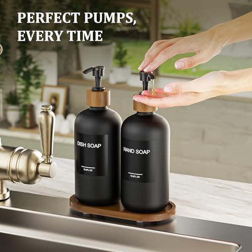 MASADI Black Soap Dispenser Set with Tray