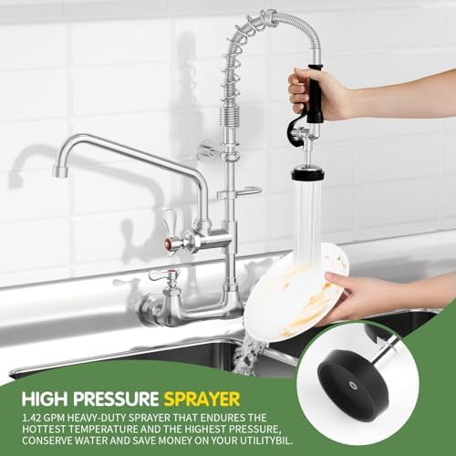 Commercial Sink Faucet, Wall Mount, Pre-Rinse Sprayer