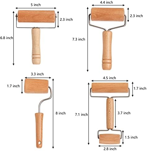 AVLA 4 Pack Wood Pastry Pizza Roller, Non Stick Wooden Rolling Pin for