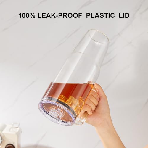 Glass Tumbler with Handle, 40 oz, 2 Pack, with Plastic Lid