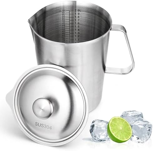 Stainless Steel Metal Pitcher with Lid 2 L 70 oz Measuring Cup with