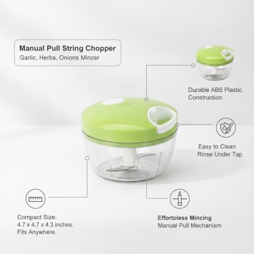 Manual Pull String Chopper, Compact ABS Mincer for Garlic Herbs