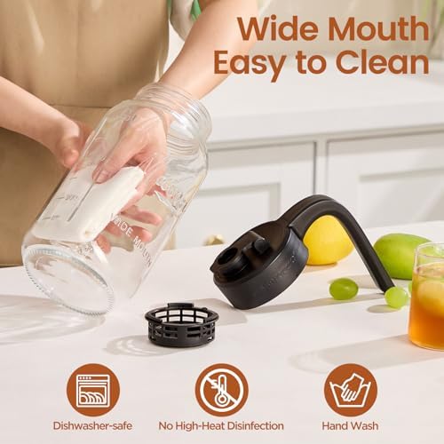 Mason Jar Pitcher with Tea Filter, 64 oz Glass Pitcher with Lid