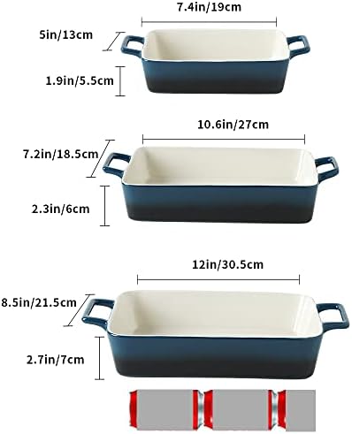 KOOV Ceramic Baking Dish Set of 3, 12 x 8.5 Inches, Blue